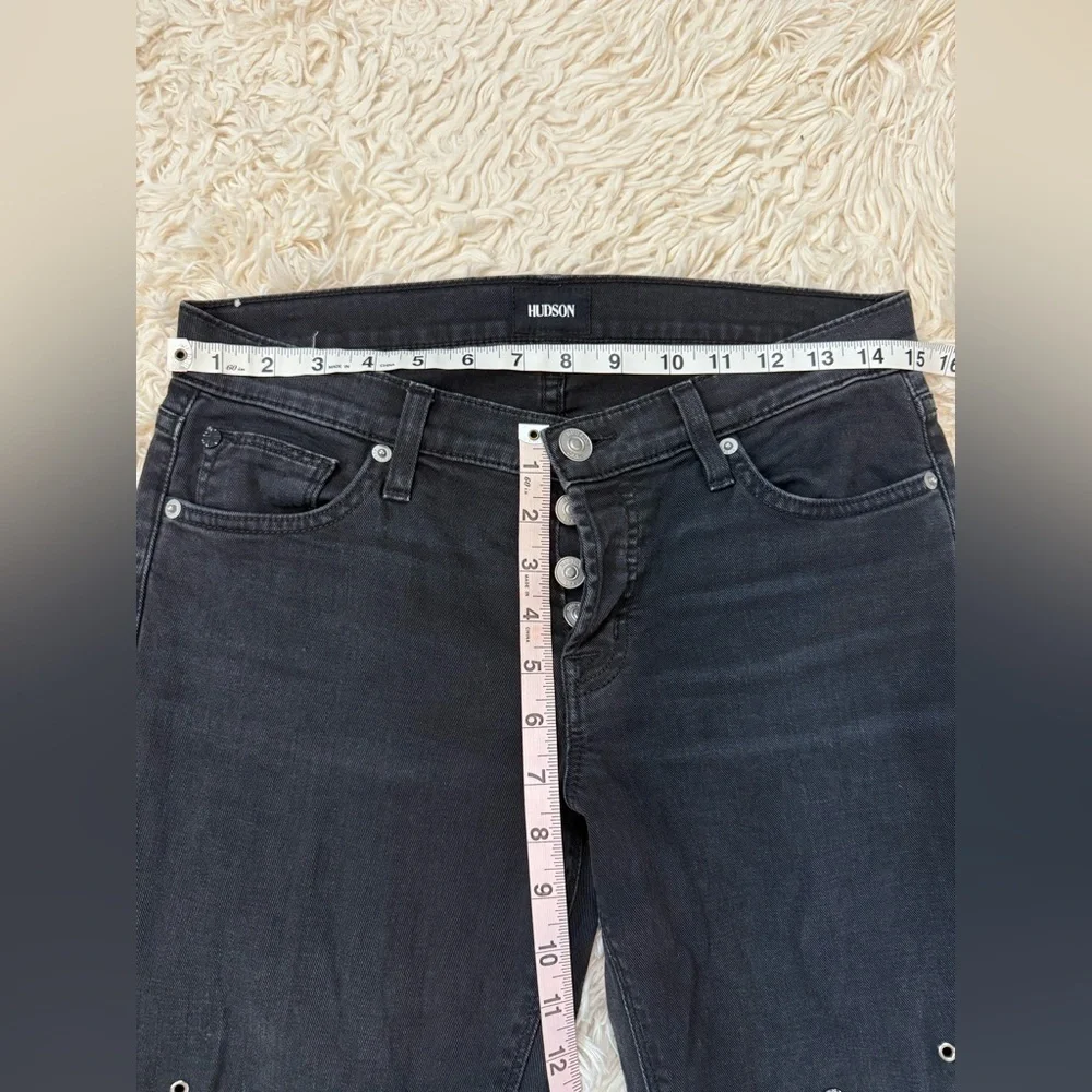 HUDSON THE RILEY CROP STRAIGHT JEANS LOW RISE SZ 25 BLACK CRYSTALS BUTTON FLY